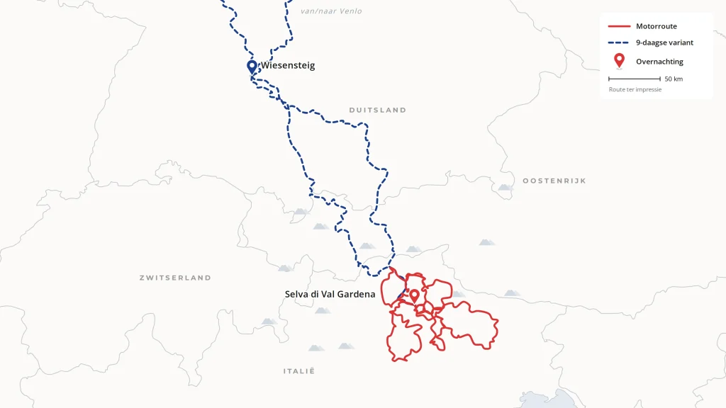 Routekaart van De Doldwaze Dolomieten