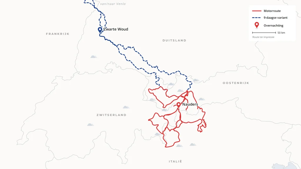 Routekaart van Het hart van de Alpen